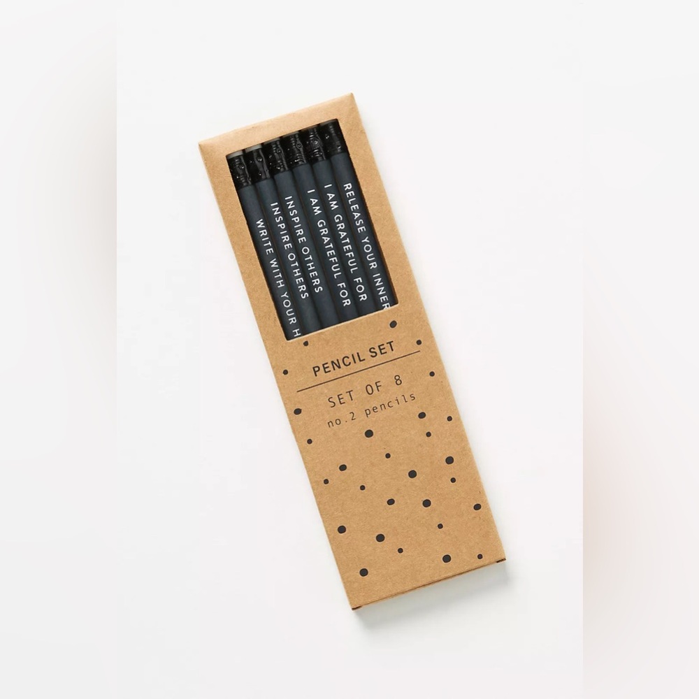 ANTHROPOLOGIE INSPIRATIONAL BLACK MALIN PENCILS NEW SET OF 8